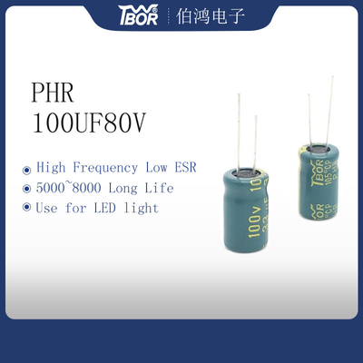 فرکانس بالا 100uF 80V آلومینیومی خازن الکترولیتی 10X20mm 5000 ساعت
